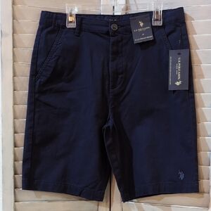 U.S. Polo Assn. Boys Dark Blue Flat Front Shorts Size 18 With Adjustable Waist